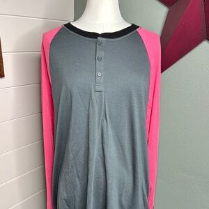 LuLaRoe Mark Gray and Pink Henley Shirt